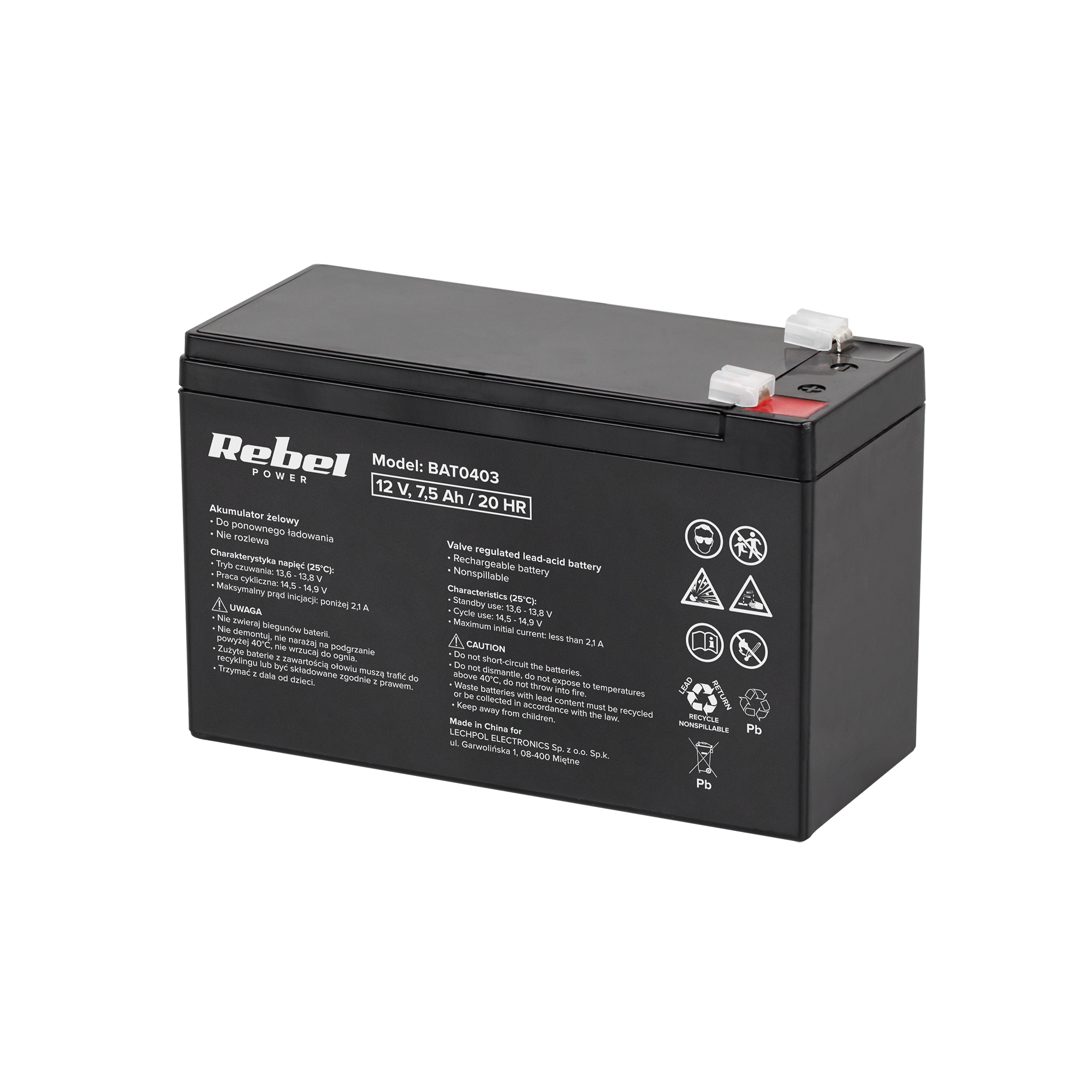 Gélová batéria Rebel 12V 7,5Ah