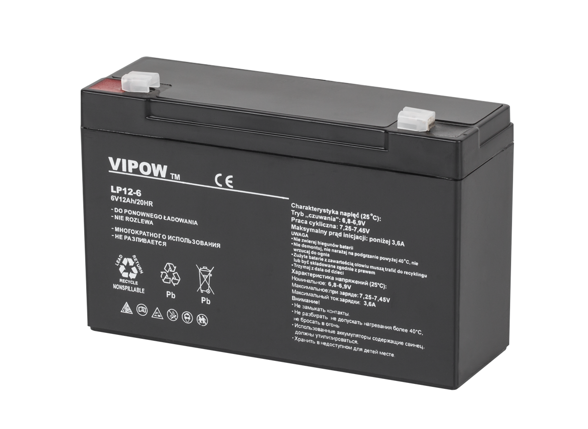 Akumulator żelowy VIPOW 6V 12Ah