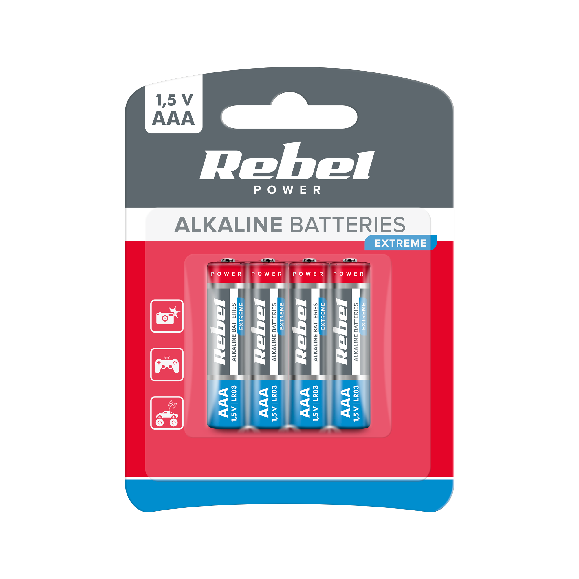 Alkalické AAA batérie Rebel Extreme LR03 1,5 V, 4 ks L-BAT0096B
