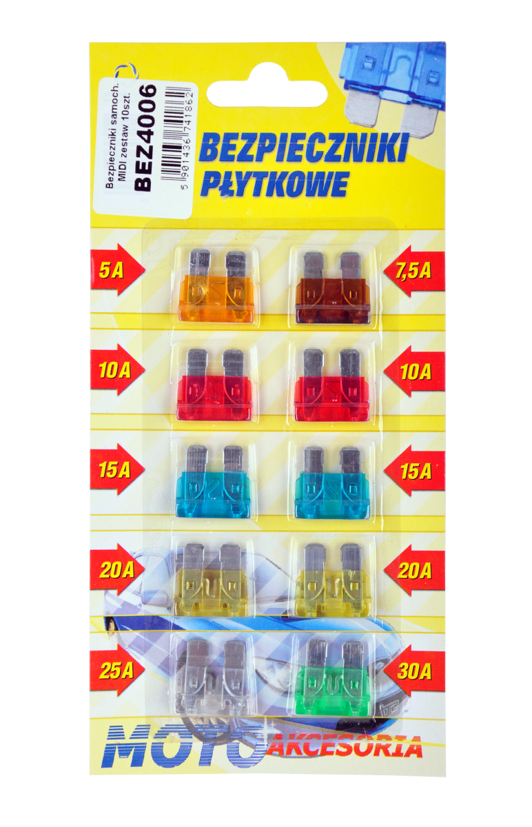 Bezpieczniki samochodowe MIDI zestaw 10szt.-blister