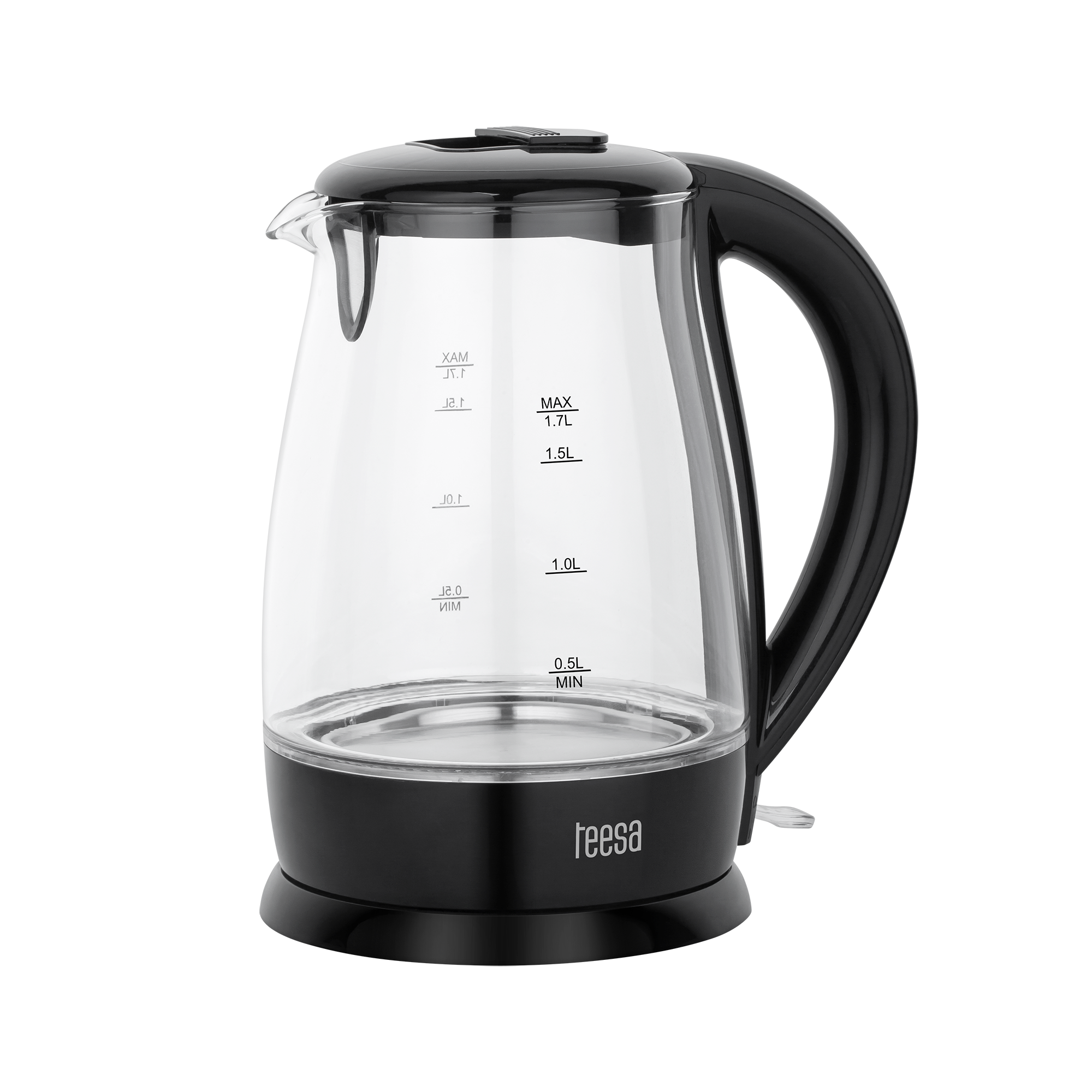 Czajnik elektryczny TEESA, szklany, 2200 W, czarny, 1,7 L