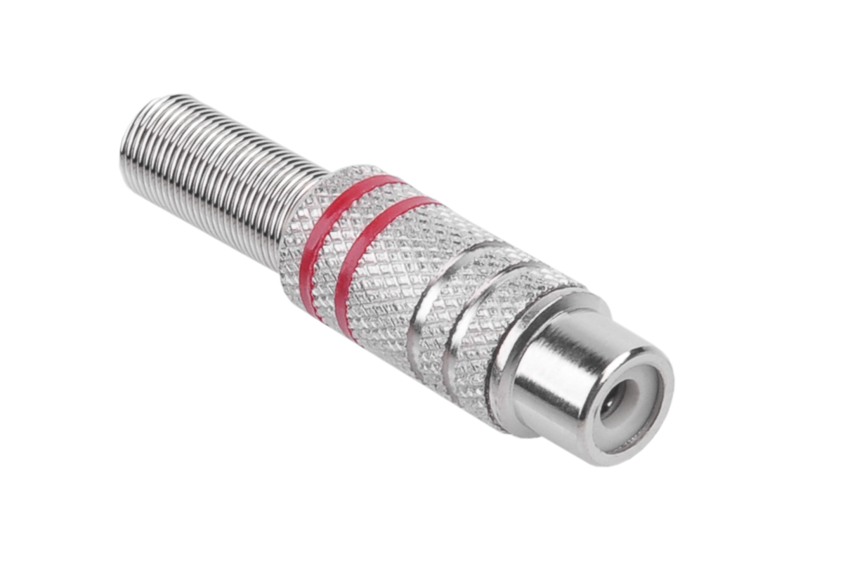 Gniazdo RCA nikiel 2 paski na kabel czerwone