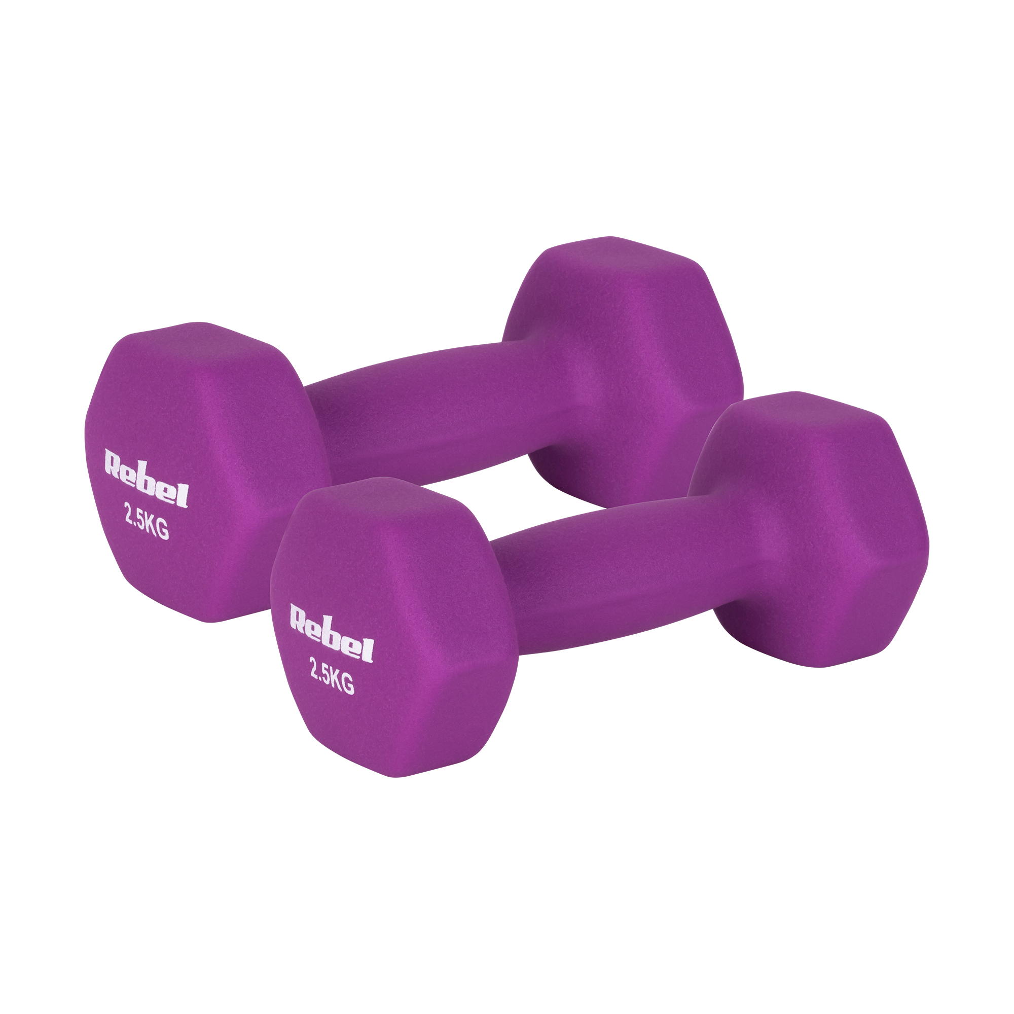 Hantelki żeliwne neoprenowe HEX 2x2.5kg, REBEL ACTIVE