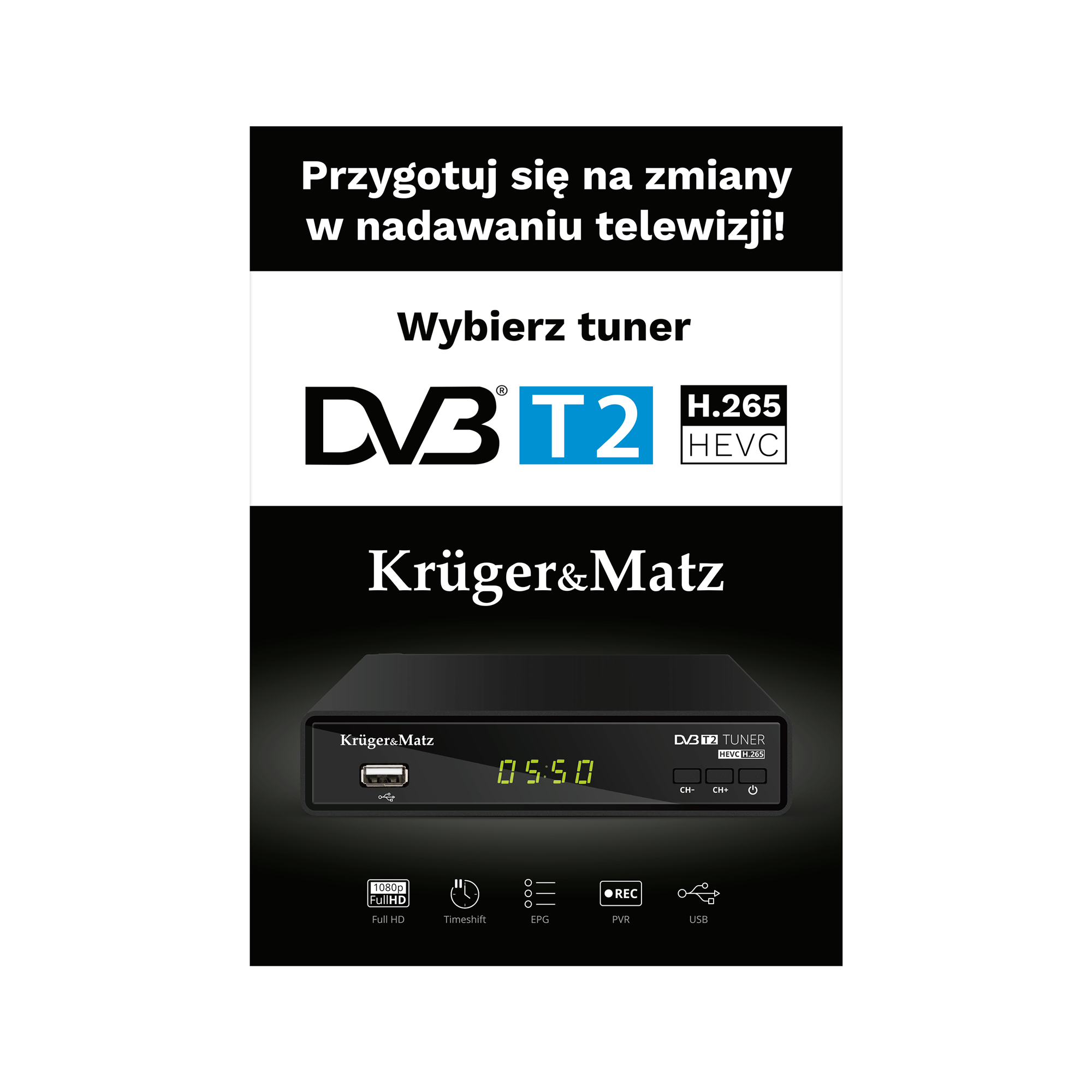 Plagát Kruger&Matz DVB-T2 tuner
