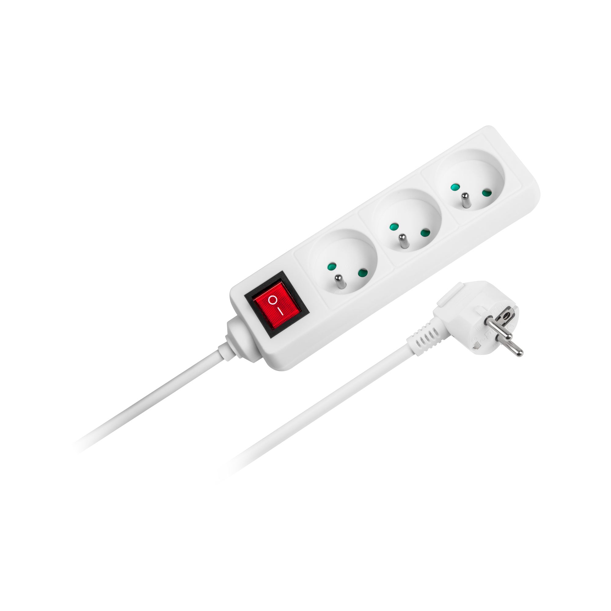 Przedłużacz 3 gniazda 3m typu francuskiego z przełącznikiem (3x1,5mm) Rebel biały