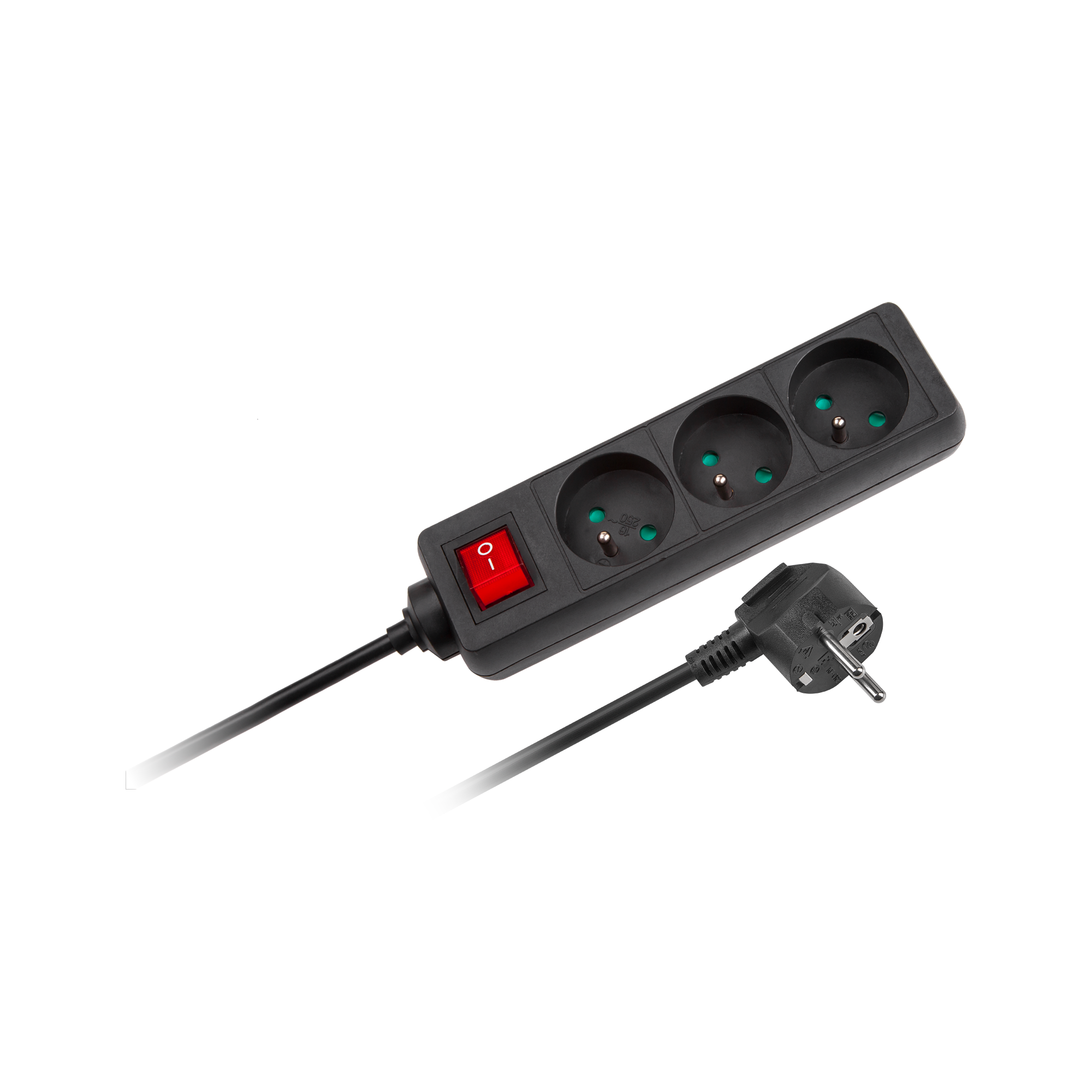 Przedłużacz 3 gniazda 5m typu francuskiego z przełącznikiem (3x1,5mm) Rebel czarny
