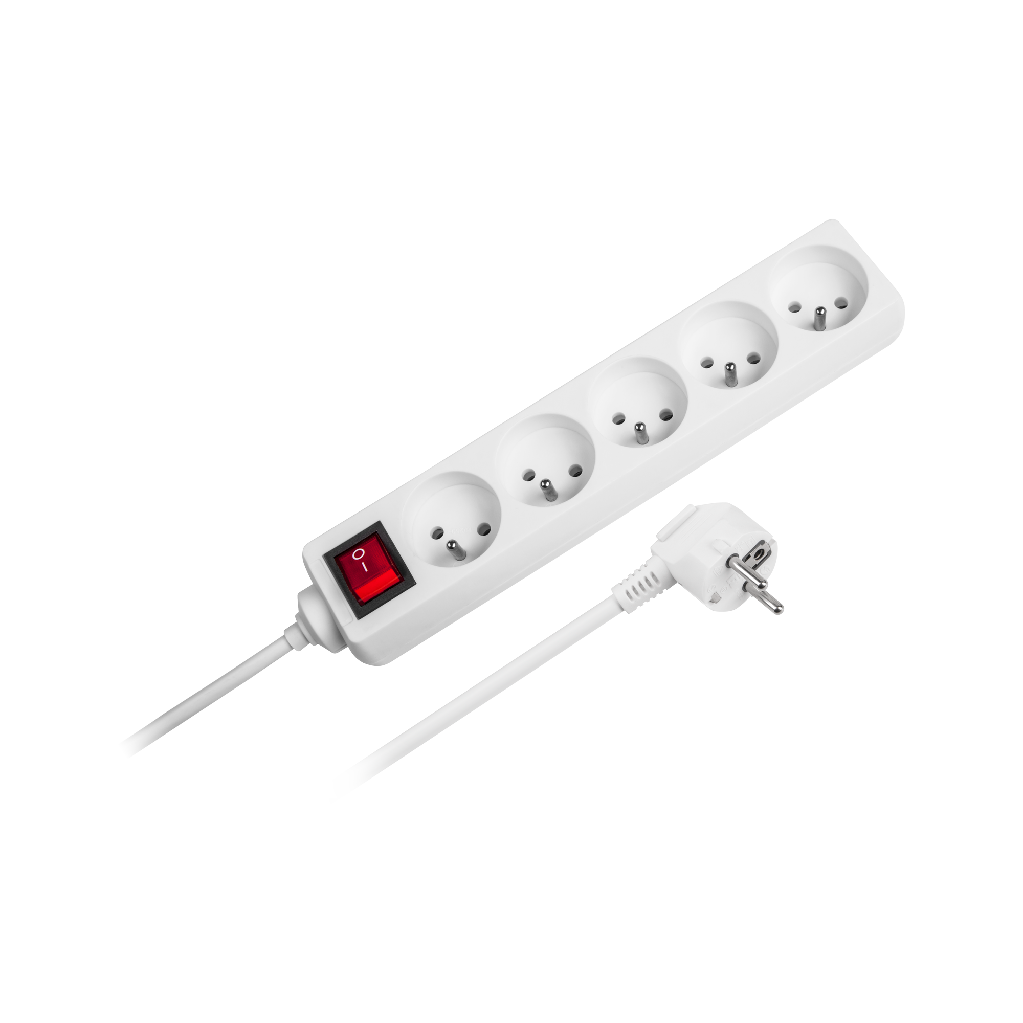 Przedłużacz 5 gniazd 5m typu niemieckiego z przełącznikiem (3x1,5mm) Rebel biały