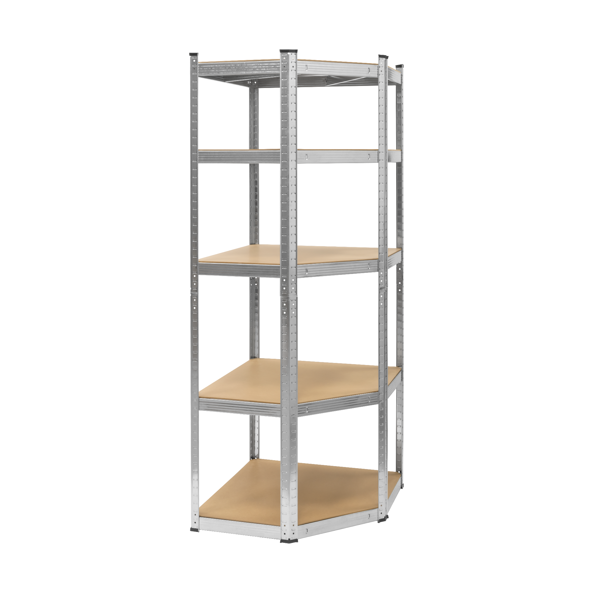 Rohový kovový úložný regál 180x40x70 strieborný Rebel
