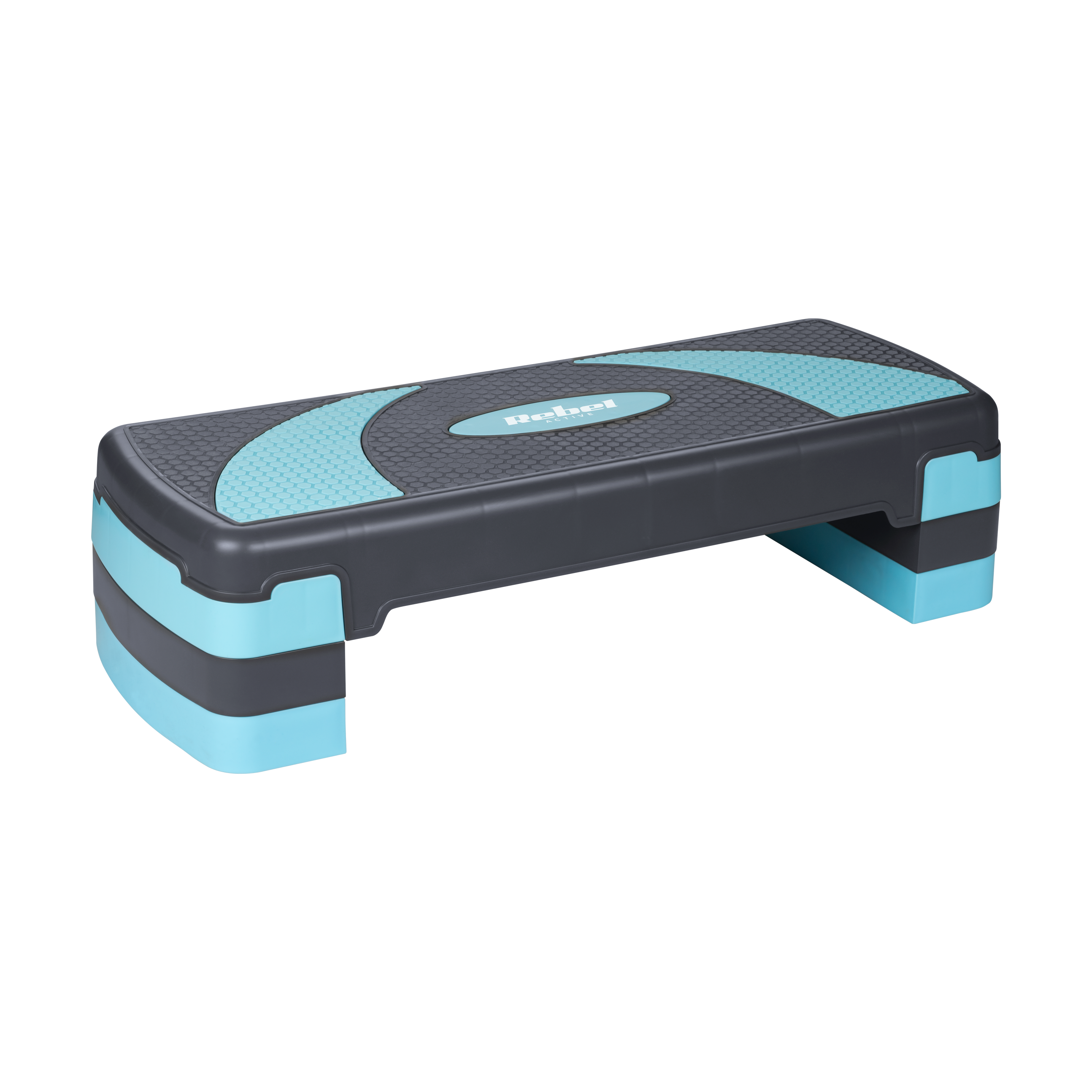 Step do aerobiku i ćwiczeń fitness, 3 stopnie, 78cm, szaro-niebieski, REBEL ACTIVE