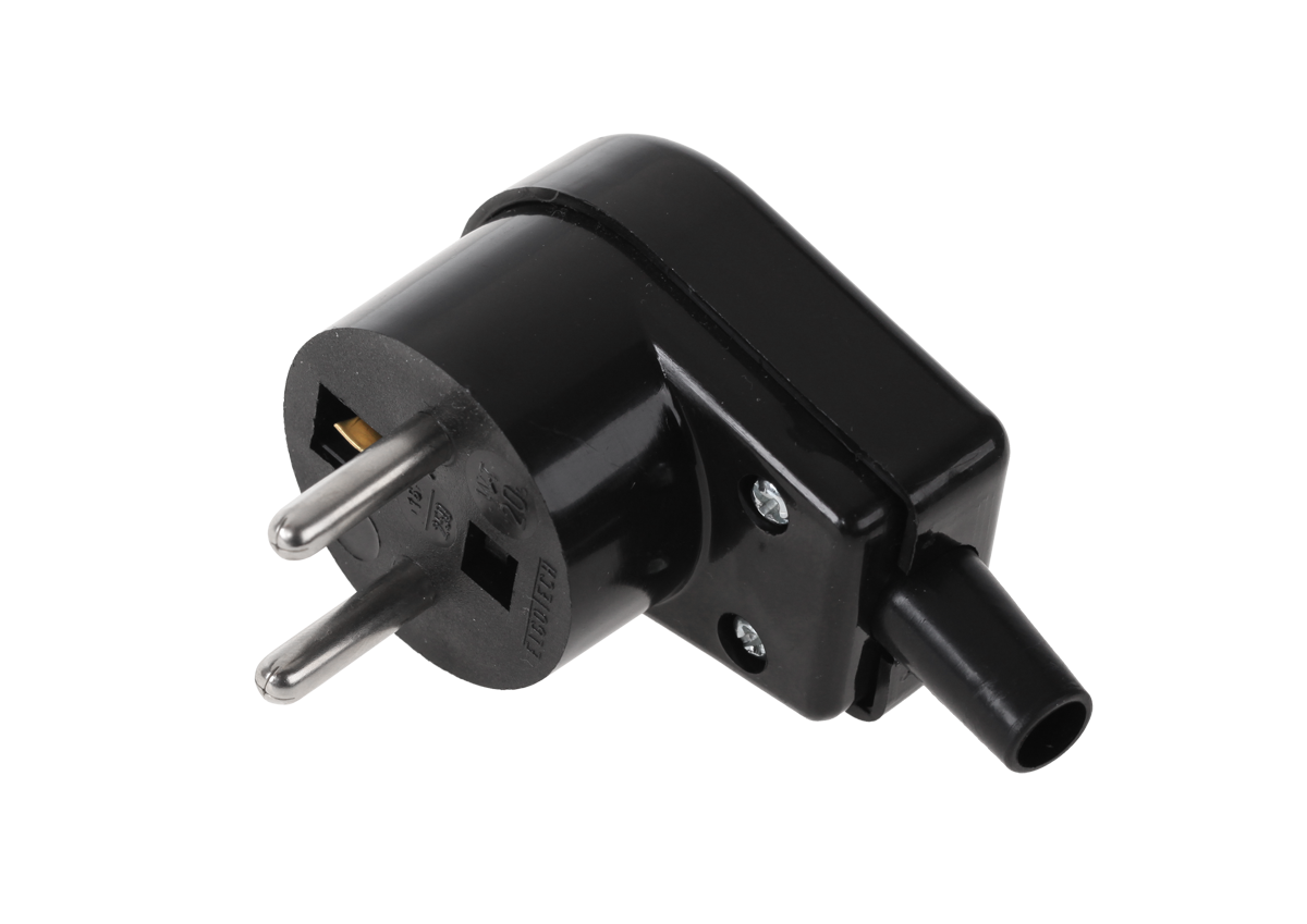 Wtyczka kątowa z uziemieniem czarna WT-20S-2