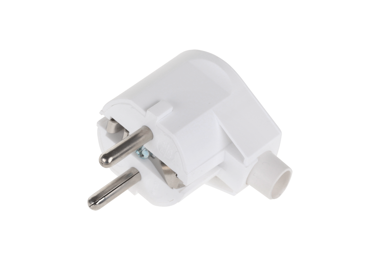 Wtyczka kątowa z uziemieniem unischuko biała WT-20