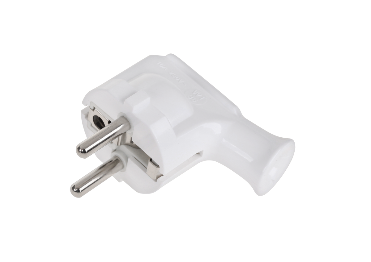 Wtyczka kątowa z uziemieniem unischuko biała WT-35