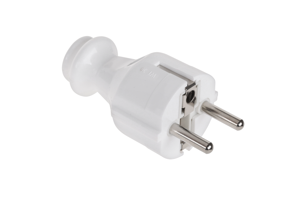 Wtyczka prosta z uziemieniem unischuko biała WT-30