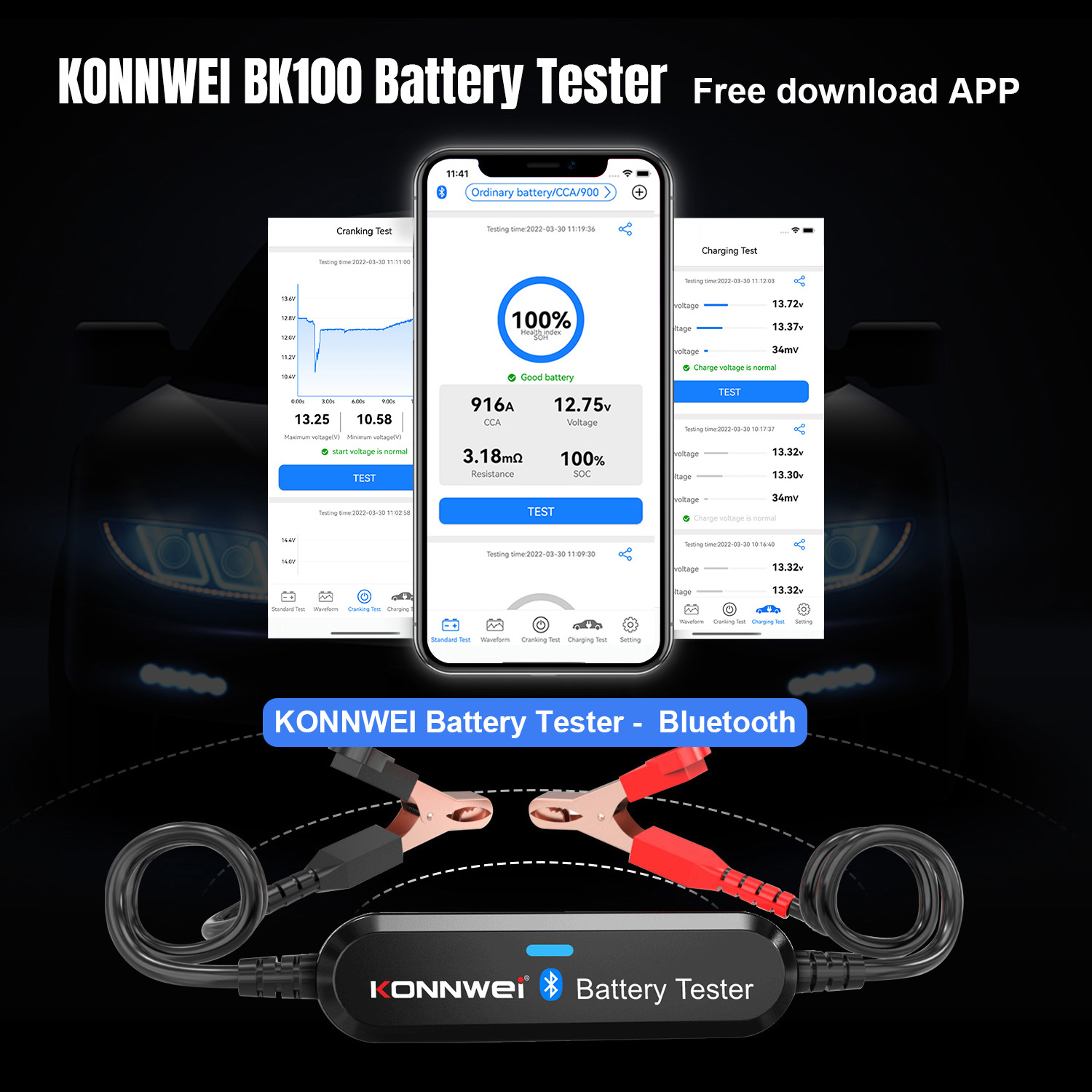 Tester baterii z funkcją Bluetooth Konnwei BK100