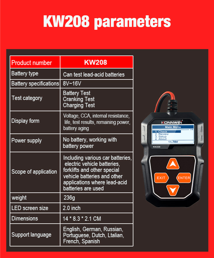 Miernik baterii Konnwei KW208
