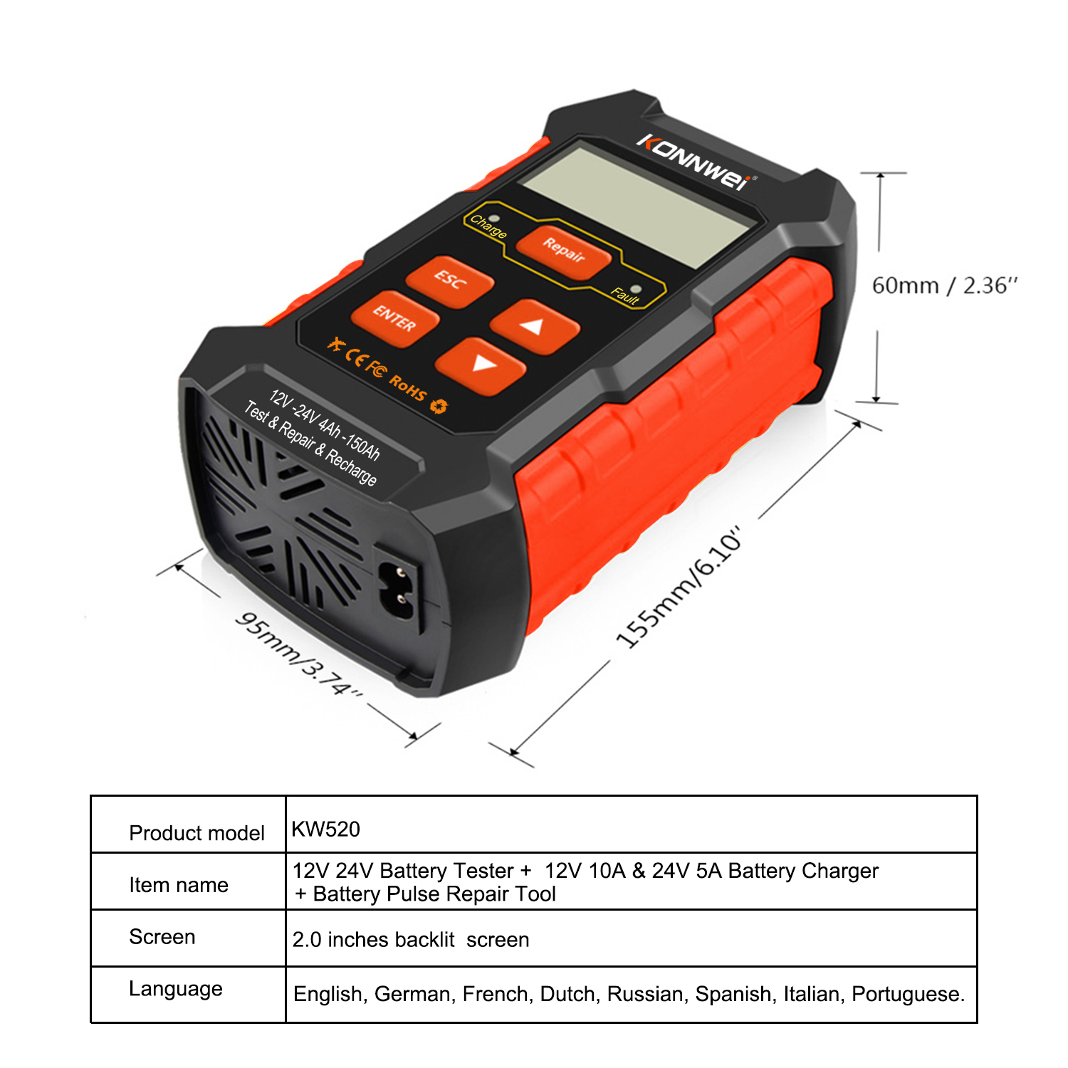 Konnwei KW520 Tester baterii Konnwei KW520