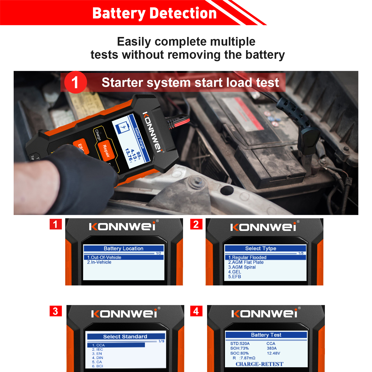 Tester batérií Konnwei KW520