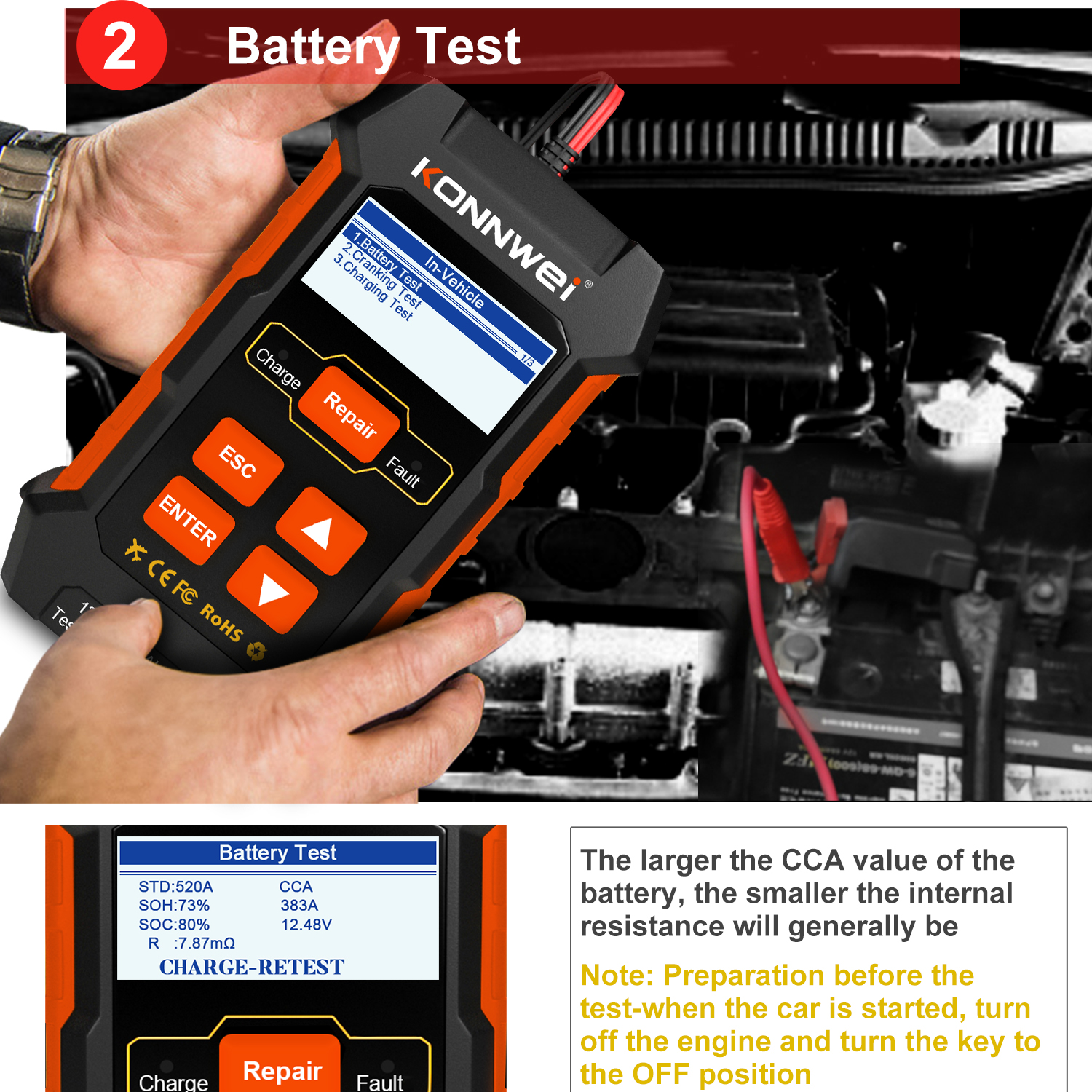 Tester baterii Konnwei KW520