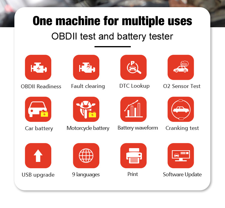 Diagnostický měřič, skener OBD2, tester baterií Konnwei KW681