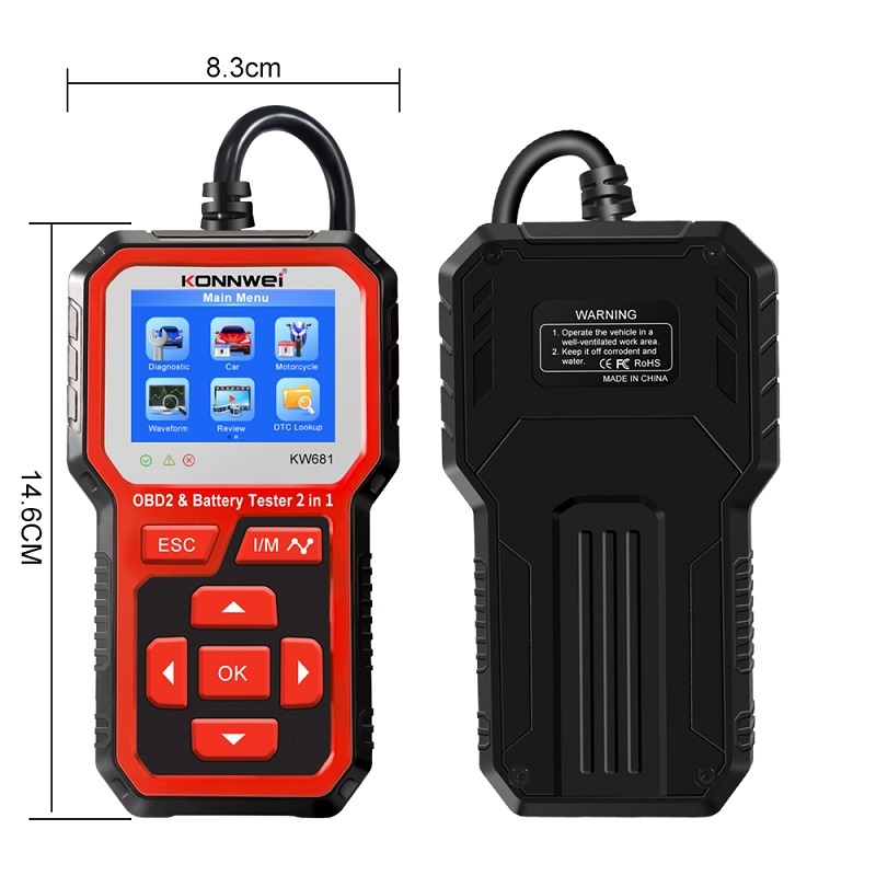 Miernik diagnostyczny, skaner OBD2, tester baterii Konnwei KW681