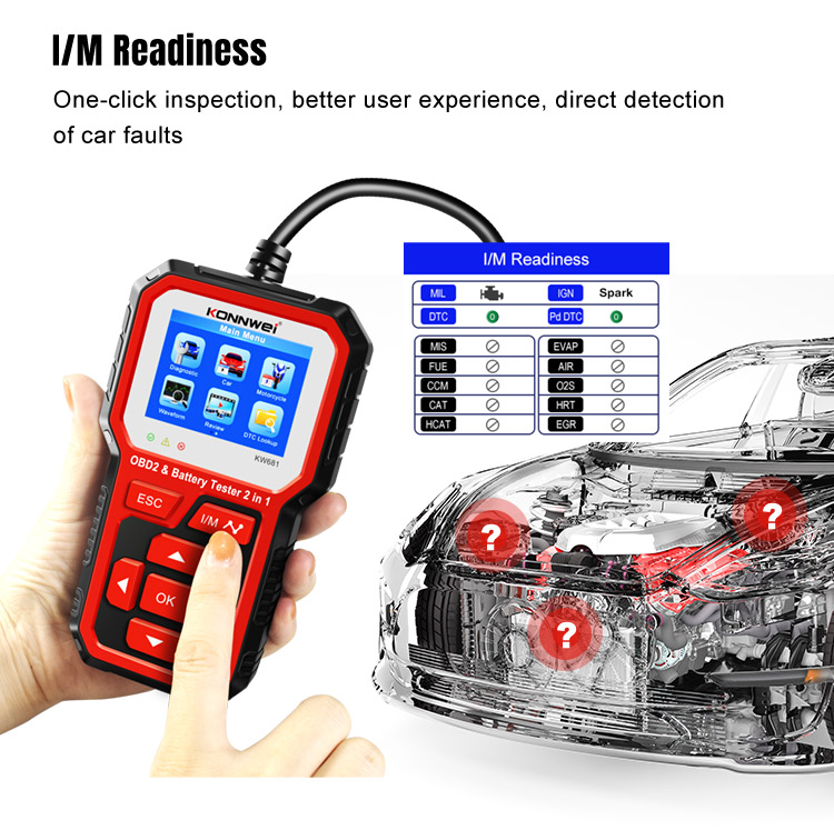 Diagnostický merač, skener OBD2, tester batérií Konnwei KW681