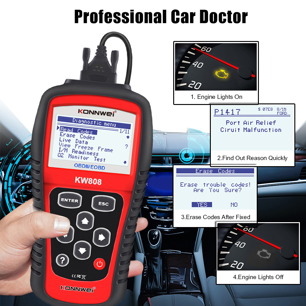 Diagnostický merač, Konnwei KW808 OBD2 Scanner