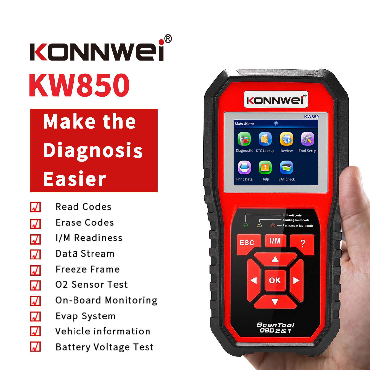 Diagnostický merač, Konnwei KW850 OBD2 Scanner