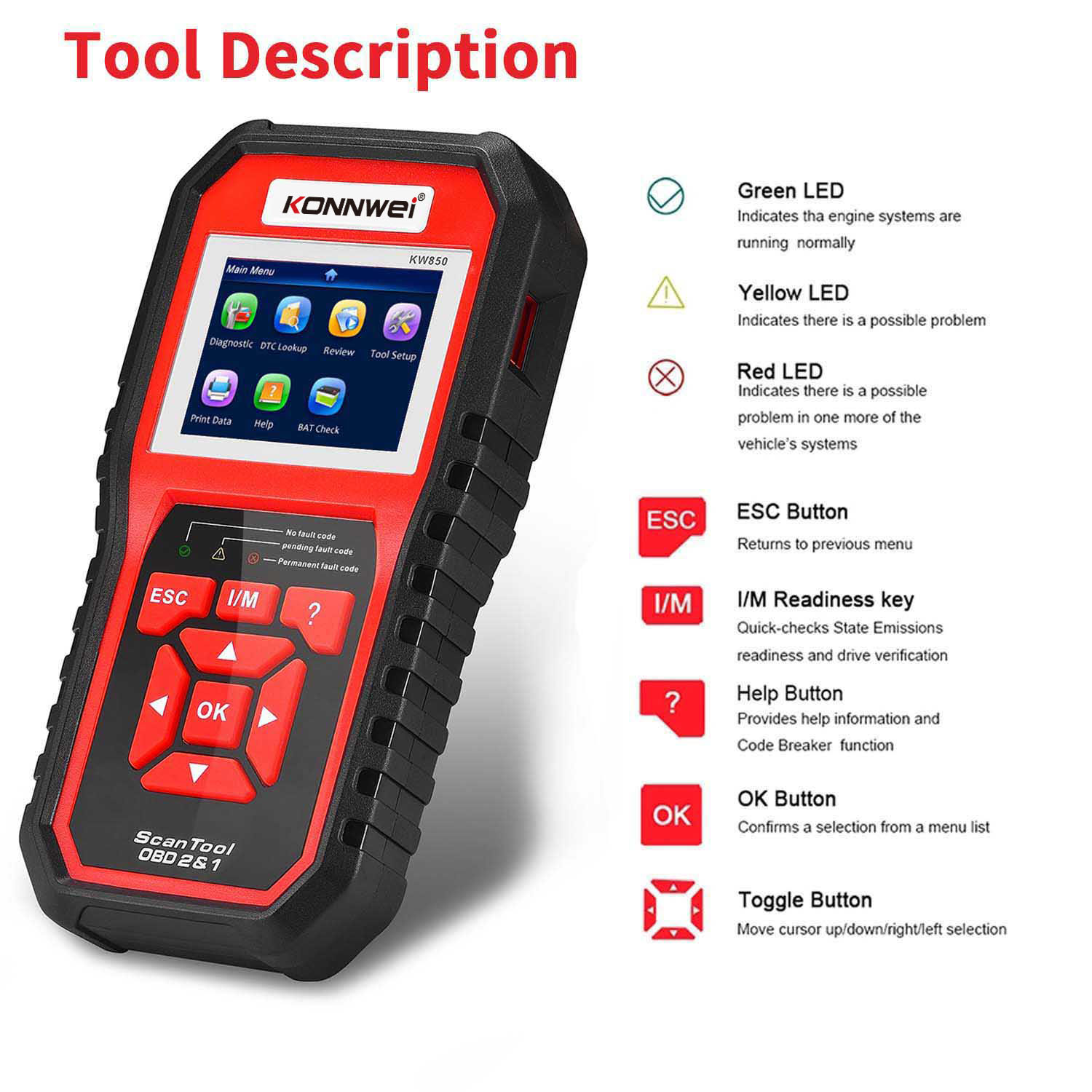 Diagnostický merač, Konnwei KW850 OBD2 Scanner