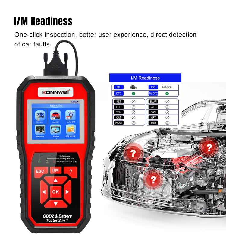 Analyzátor motora a tester batérií Konnwei KW870