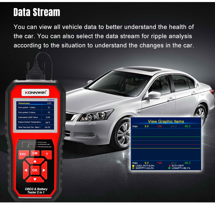 Analyzátor motora a tester batérií Konnwei KW870