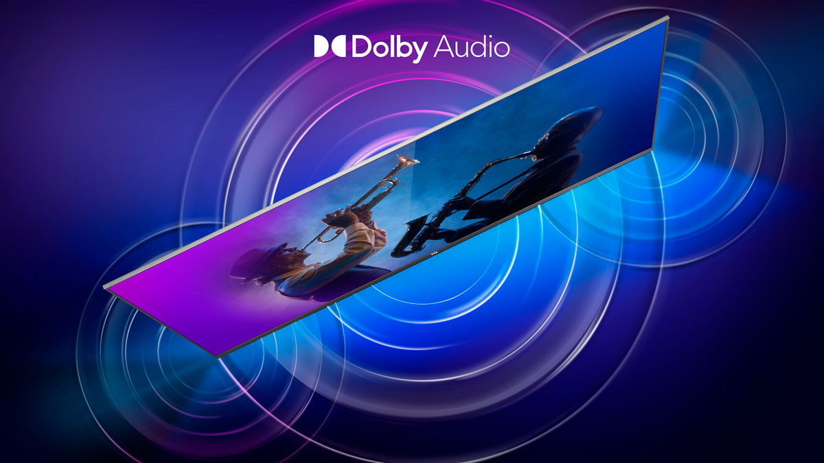 Dolby Audio zapewnia głęboki, czysty i potężny dźwięk głośników telewizora.