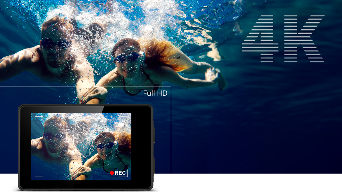 Kamera sportowa Kruger&Matz Vision P500 pozwoli Ci nagrywać filmy w jakości 4K z prędkością 30 klatek na sekundę. Urządzenie obsługuje także kodek H.265!