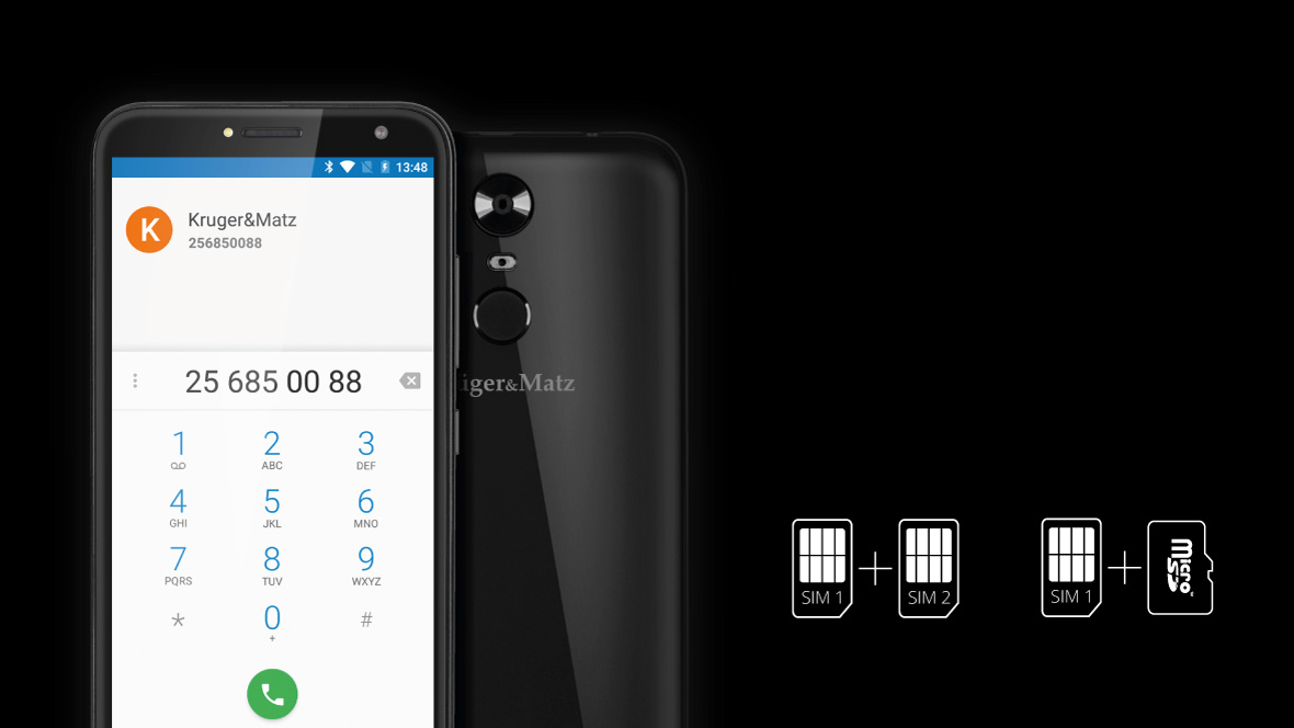 Zawsze nosisz ze sobą dwa telefony? Teraz możesz je zastąpić jednym – Kruger&Matz MOVE 8! Smartfon posiada funkcję dual SIM, co pozwala na korzystanie z dwóch kart jednocześnie. Dodatkowo, jeśli 8 GB pamięci wewnętrznej to za mało, możesz użyć jednego ze slotów na zainstalowanie karty microSD, by rozszerzyć pamięć urządzenia. 