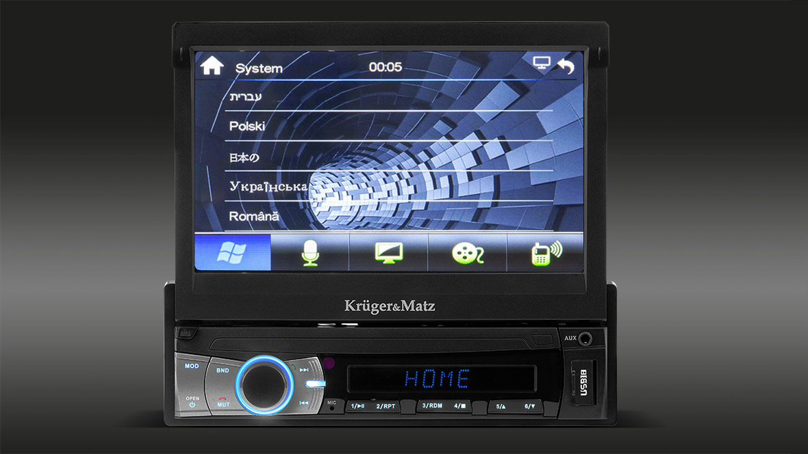 Wither honey clay Radio samochodowe 1 DIN z dotykowym wyświetlaczem, Bluetooth i wejściem na  kamerę cofania KM 2005.2 - Kruger&Matz