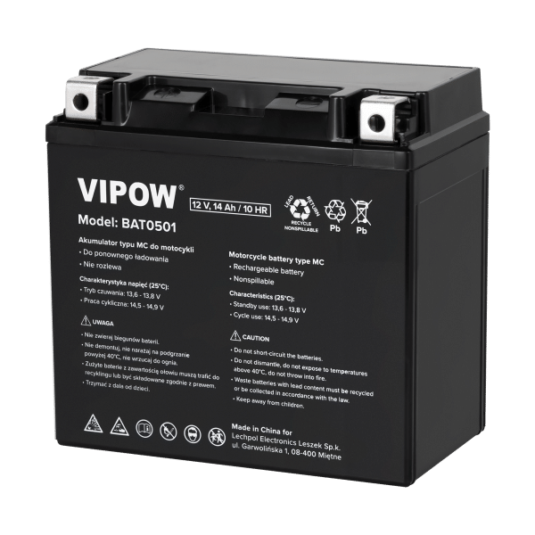 Akumulator VIPOW typu MC do motocykli 12V 14Ah