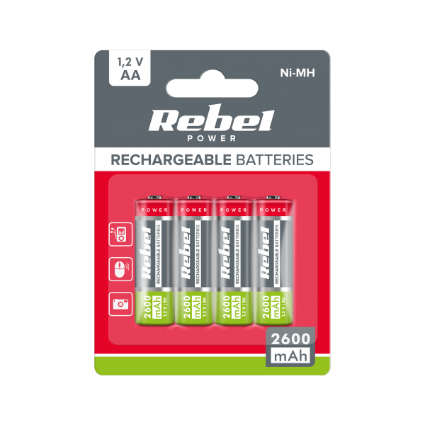 Akumulatorki REBEL AA , 2600 mAh, Ni-MH, 1,2V, 4szt/bl , R6