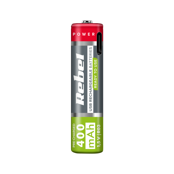 Akumulatorki REBEL AAA,400 mAh, Li-ion, 1,5V, 2szt/bl, R3, gniazdo typ C