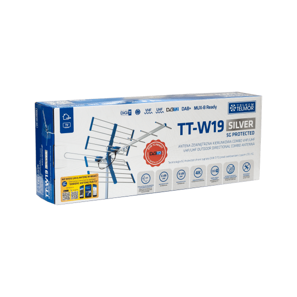 Antena TV DVB-T/T2 VHF/UHF TT W19 Silver COMBO 5G Protected Telkom Telmor