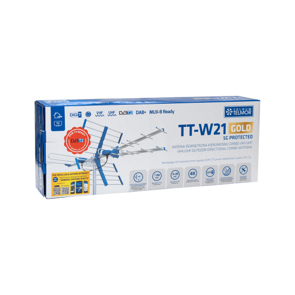 Antena TV DVB-T/T2 VHF/UHF TT W21 Gold COMBO 5G Protected Telkom Telmor
