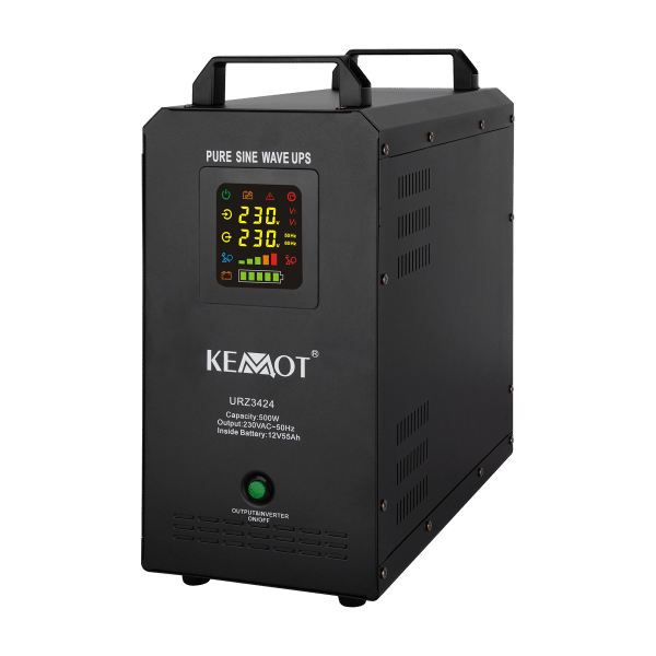 Awaryjne źródło zasilania KEMOT PROsinus-500S przetwornica z czystym przebiegiem sinusoidalnym z wbudowanym akumulatorem 12 V 230 V 800 VA/500 W