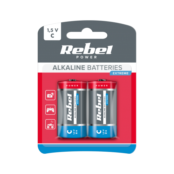 Baterie alkaliczne REBEL EXTREME LR14 2szt/bl.