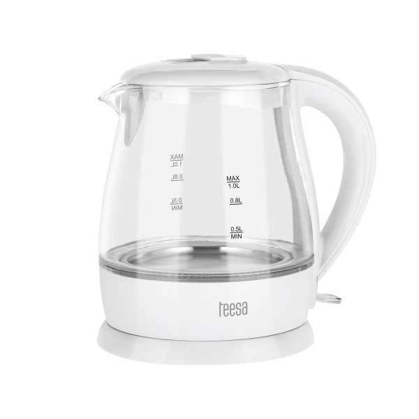 Czajnik elektryczny TEESA, szklany, 1630 W, biały, 1 L