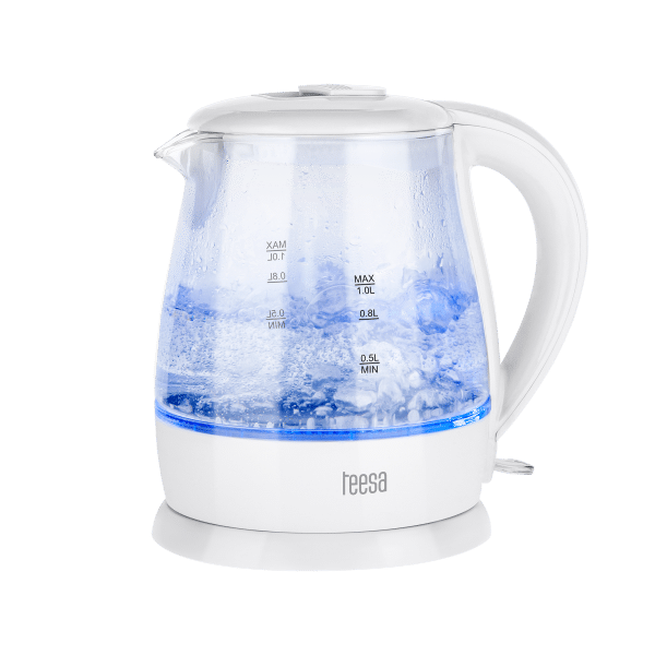 Czajnik elektryczny TEESA, szklany, 1630 W, biały, 1 L