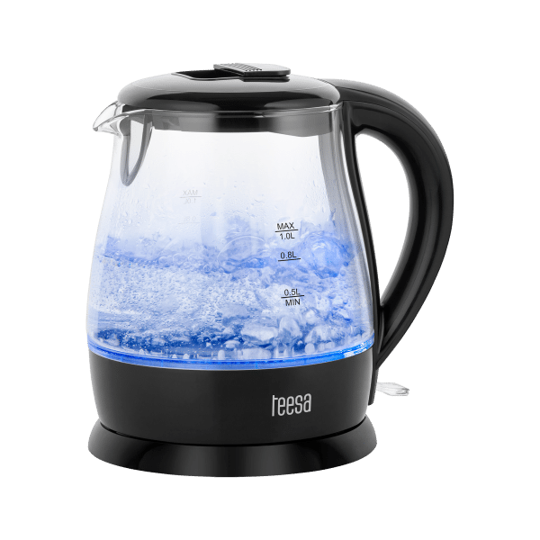 Czajnik elektryczny TEESA, szklany, 1630 W, czarny, 1 L