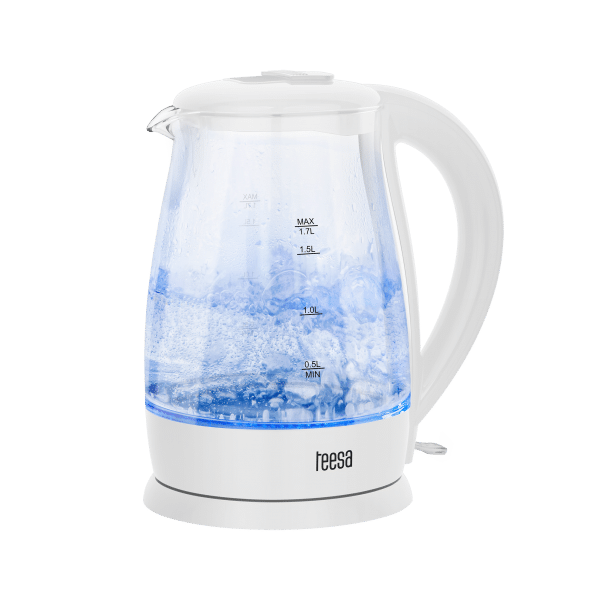 Czajnik elektryczny TEESA, szklany, 2200 W, biały, 1,7 L