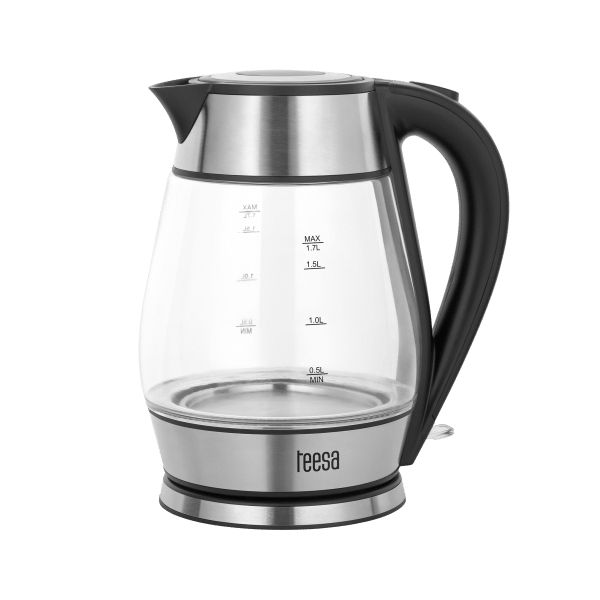 Czajnik elektryczny TEESA, szklany + inox, 2200 W, czarny, 1,7 L