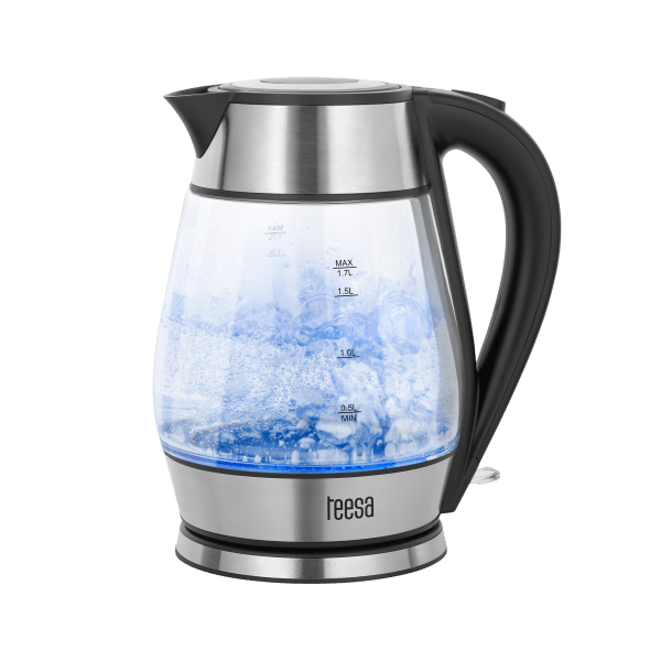 Czajnik elektryczny TEESA, szklany + inox, 2200 W, czarny, 1,7 L