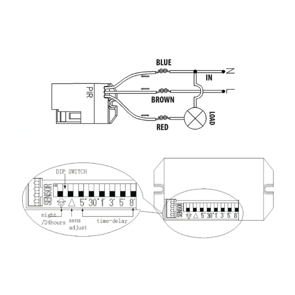 Czujnik ruchu PIR z zewnętrznym sensorem 800W 360st MCE32