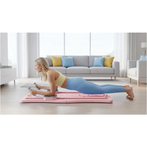 Domowy zestaw do pilates, wielofunkcyjny przyrząd do ćwiczeń fitness 9 w 1, kolor różowy