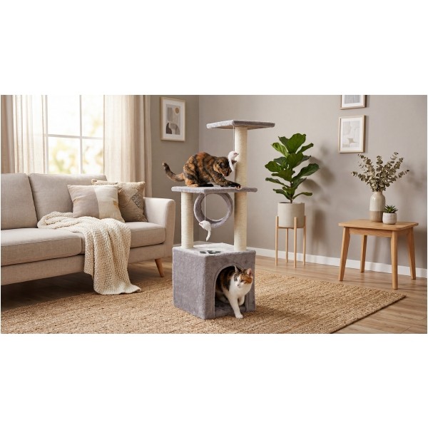 Drapak dla kota 30x30x92 cm , szary, REBEL ANIMALS